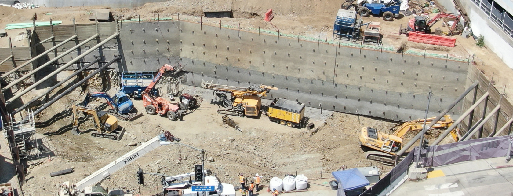 Commercial construction excavation with shoring and earth retention equipment